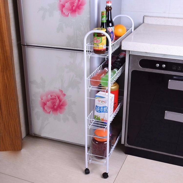 A&amp;0430 Narrow Space Storage Rack with Wheels, Movable, White, Multi-Purpose Storage Rack, Kitchen Storage, Refrigerator Side Narrow Space Storage Rack