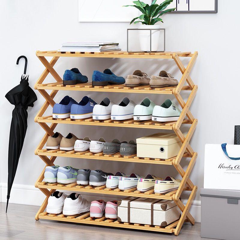 A&amp;0944 No-Installation Shoe Rack, Wood Color, Grayish Green