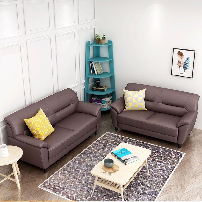 A&amp;0980 Genuine Leather Sofa with Solid Wood Frame, Three-Seat Sofa with Footrest, Single/Double Seat