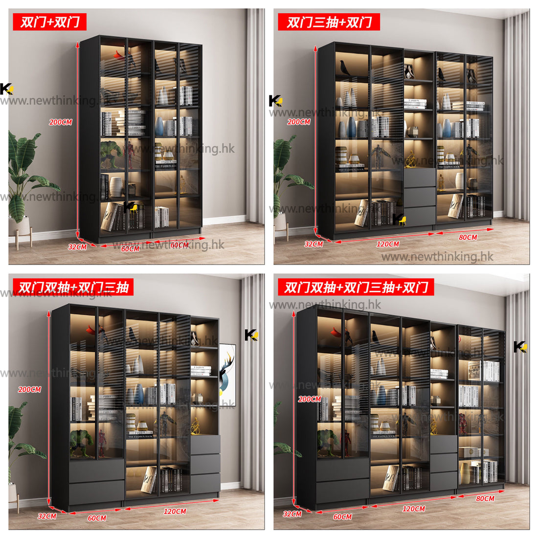 A&amp;1002 Bookcase Glass Display Cabinet Transparent Cabinet Wine Cabinet Sideboard Storage Cabinet Floor Standing Cabinet Tall Wine Cabinet Figurine Cabinet