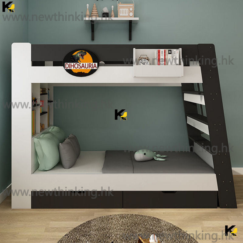 A&amp;0533 Bunk Bed with Tray, Combination Bed with Upper and Lower Levels of the Same Width, Children's Bed with Drawers and Storage.