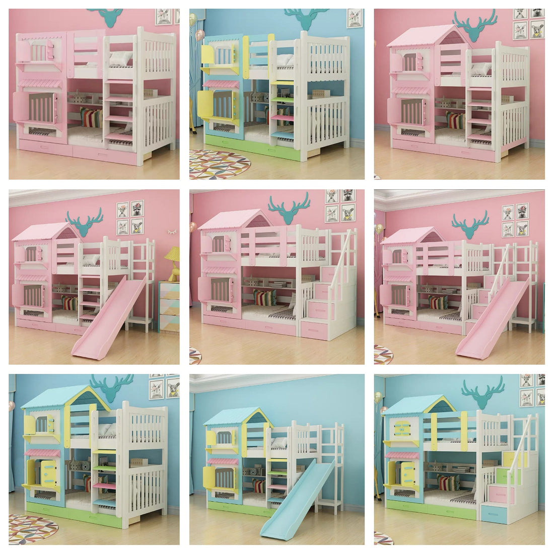 A&amp;0818 Bunk Bed, Double Bed, High and Low Bed, Children's Bed, Cute Cartoon Slide Bed