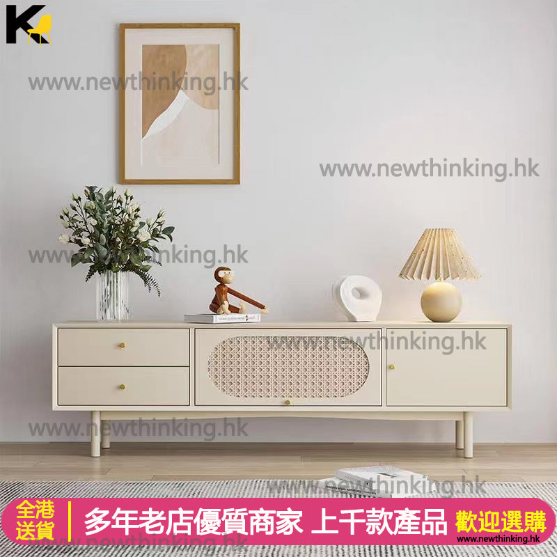 A&amp;0570 Solid Wood TV Stand Coffee Table Retro Style Side Cabinet Extended Floor Cabinet Storage Cabinet Living Room Storage Cabinet Floor Stand Rattan Storage Grid TV Cabinet