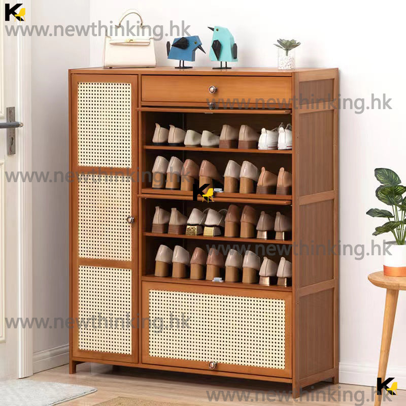 A&amp;0593 Large Capacity Shoe Cabinet, Made of Bamboo, Shoe Rack Storage Cabinet, Flip-Door Shoe Cabinet, Multi-Layer Storage Cabinet