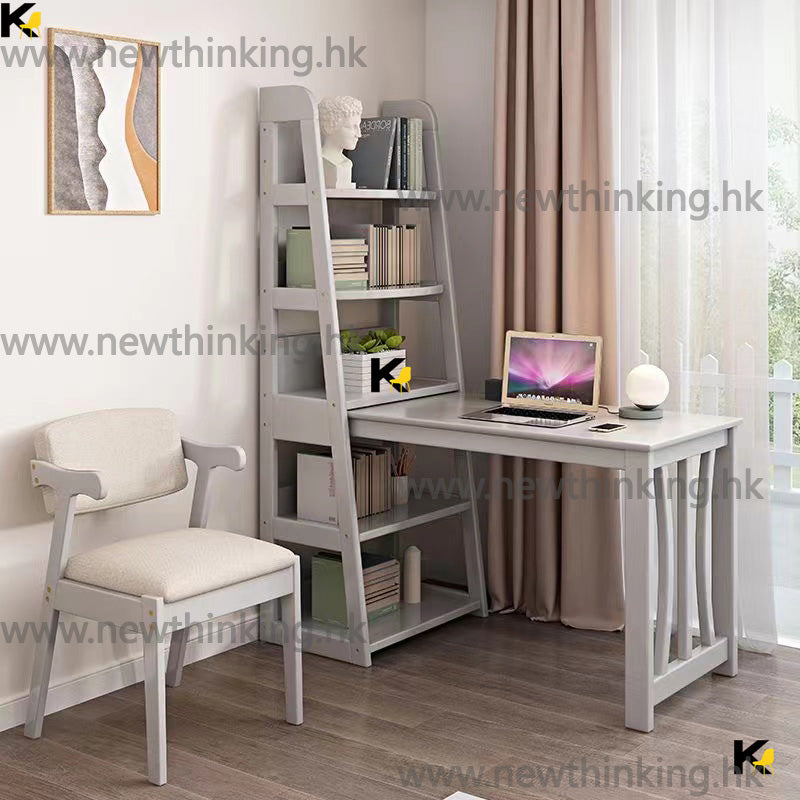 A&amp;0630 Solid Wood Desk and Bookshelf Combination, L-shaped Desk, Computer Chair, Writing Desk, and Cabinet Combination