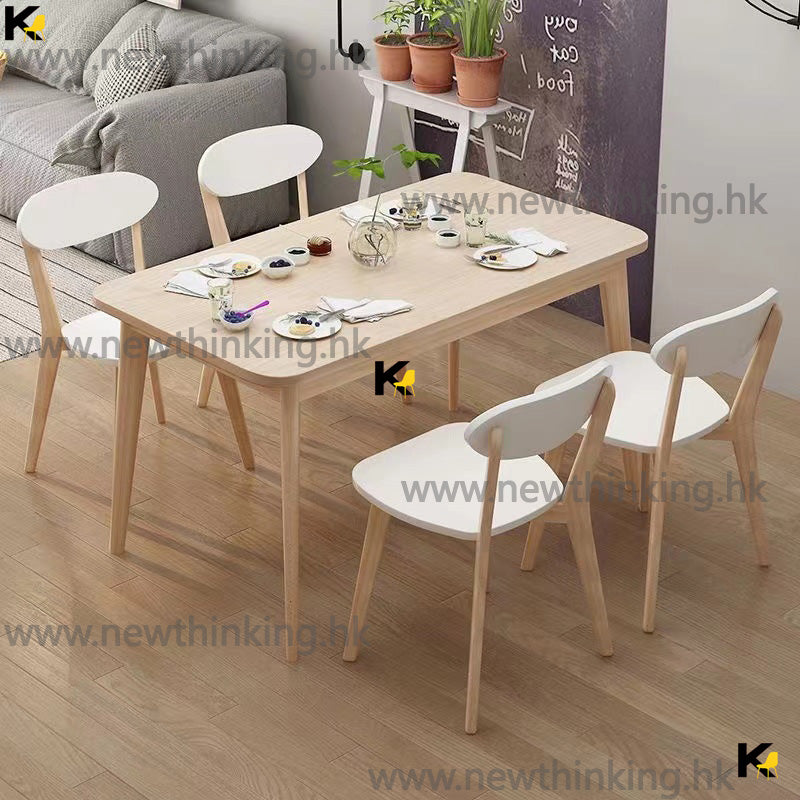 A&amp;0640 Solid Wood Dining Table and Chair Set: Beechwood Rectangular Dining Table, Tabletop, Table for Eating, Louis Dining Chairs