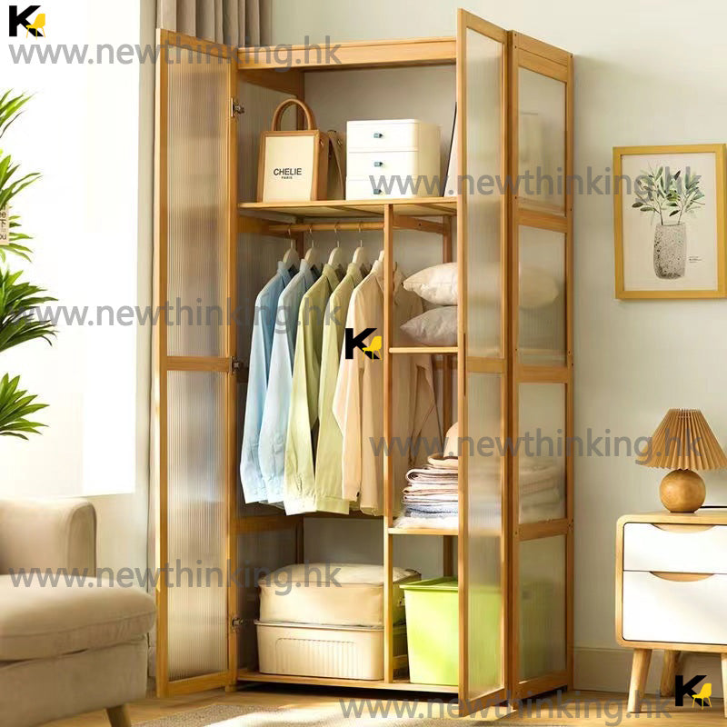 A&amp;0647 Bamboo Wardrobe, Solid Wood Wardrobe, Clothes Rack Combination Cabinet, Floor Cabinet, Storage Cabinet, Hanging Wardrobe