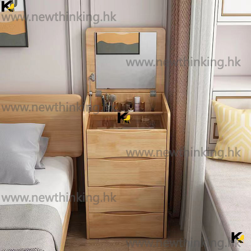 A&amp;0693 Solid Wood Bedside Table Dressing Table Vanity Storage Cabinet Flip-Top Makeup Table Drawer Cabinet Multifunctional Five-Drawer Chest with Chair Makeup Cabinet