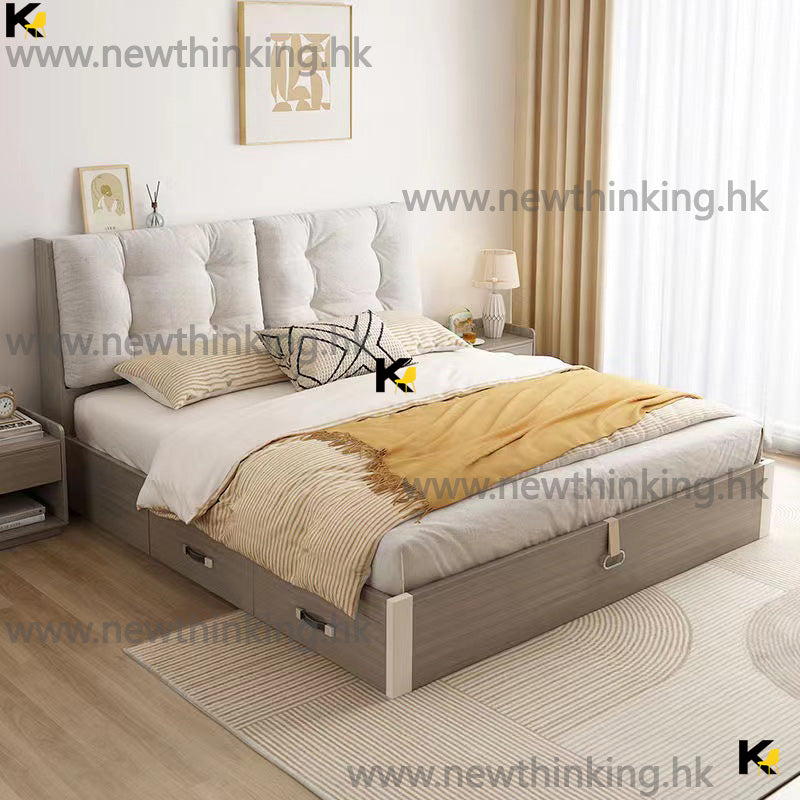 A&amp;0737 Hydraulic Press Bed Storage Bed Upholstered Bed Double Bed with Soft Backrest Drawer Bed Cabinet Bed High Box Bed