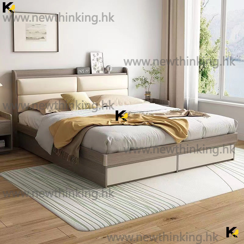 A&amp;0738 Hydraulic Press Bed Storage Bed Upholstered Bed Double Bed with Soft Backrest Drawer Bed Cabinet Bed High Box Bed