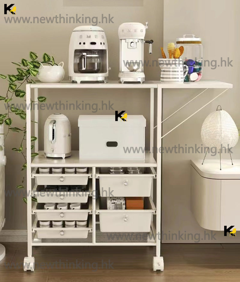 A&amp;0741 Kitchen Storage Rack, Microwave Oven Oven Shelf, Trolley, Coffee Table, Floor Standing Storage Cabinet, Sideboard, Dish Cabinet, Tea Cabinet, Movable with Roller Pull-out Basket, Vegetable Basket, Cup Rack