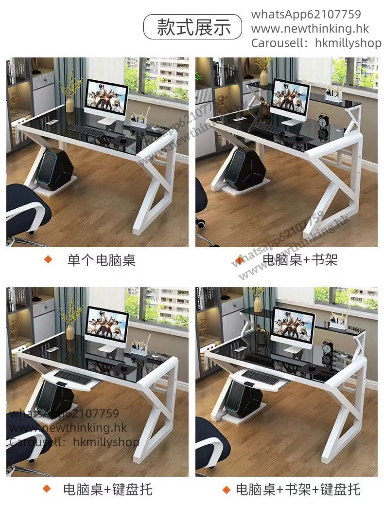 A&amp;1254 Computer Desk, Study Desk, Glass Office Desk, Double-Layer Desktop Computer Desk, Bookshelf Desk Combination, Study Desk, Gaming Desk, Esports Desk 
