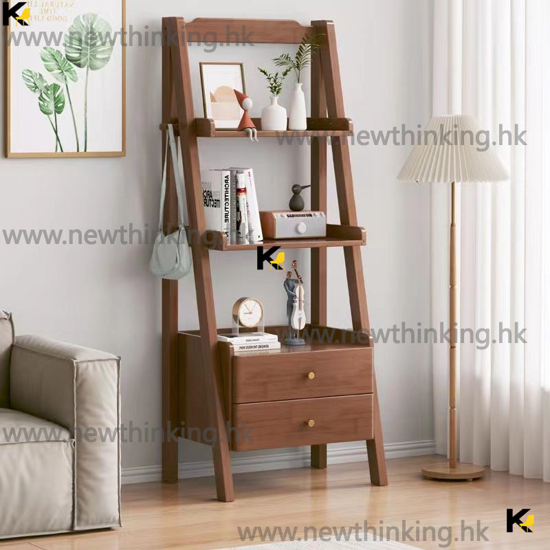 A&amp;0756 Solid Wood Bedside Table, Bedroom Storage Cabinet, Bookshelf, Floor Standing Shelf, Bedside Combination Cabinet
