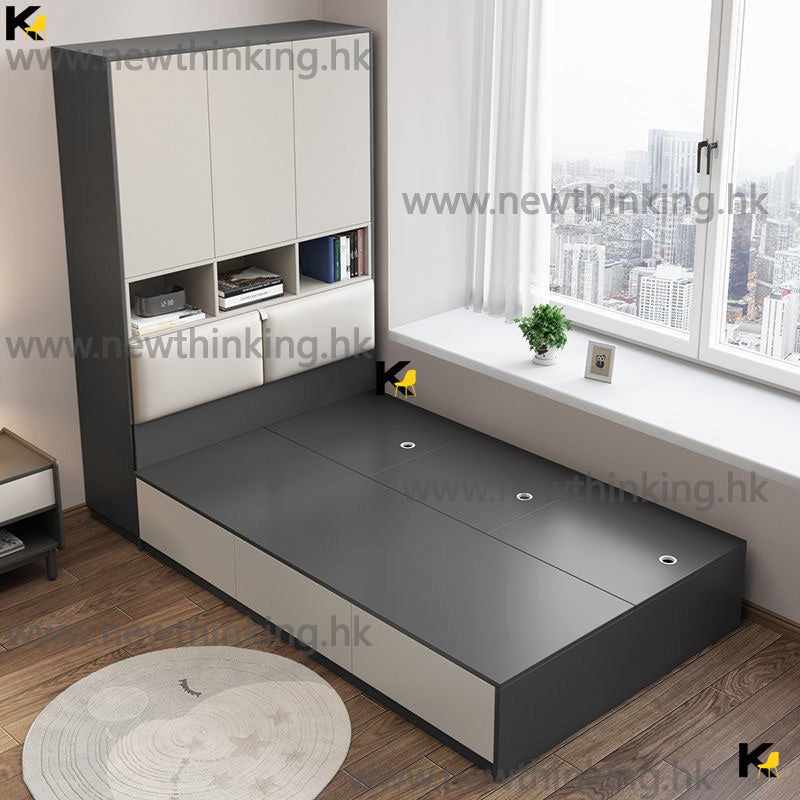 A&amp;0797 Tatami Wardrobe Bed Combination with Soft Headboard and Storage, Multifunctional Home Use Bed Combination
