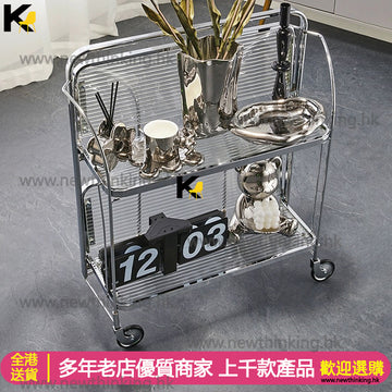 A&0799免安裝中古風玻璃小推車 可折疊茶几 床邊收納架 角几 邊幾 客廳咖啡枱 可移動置物架