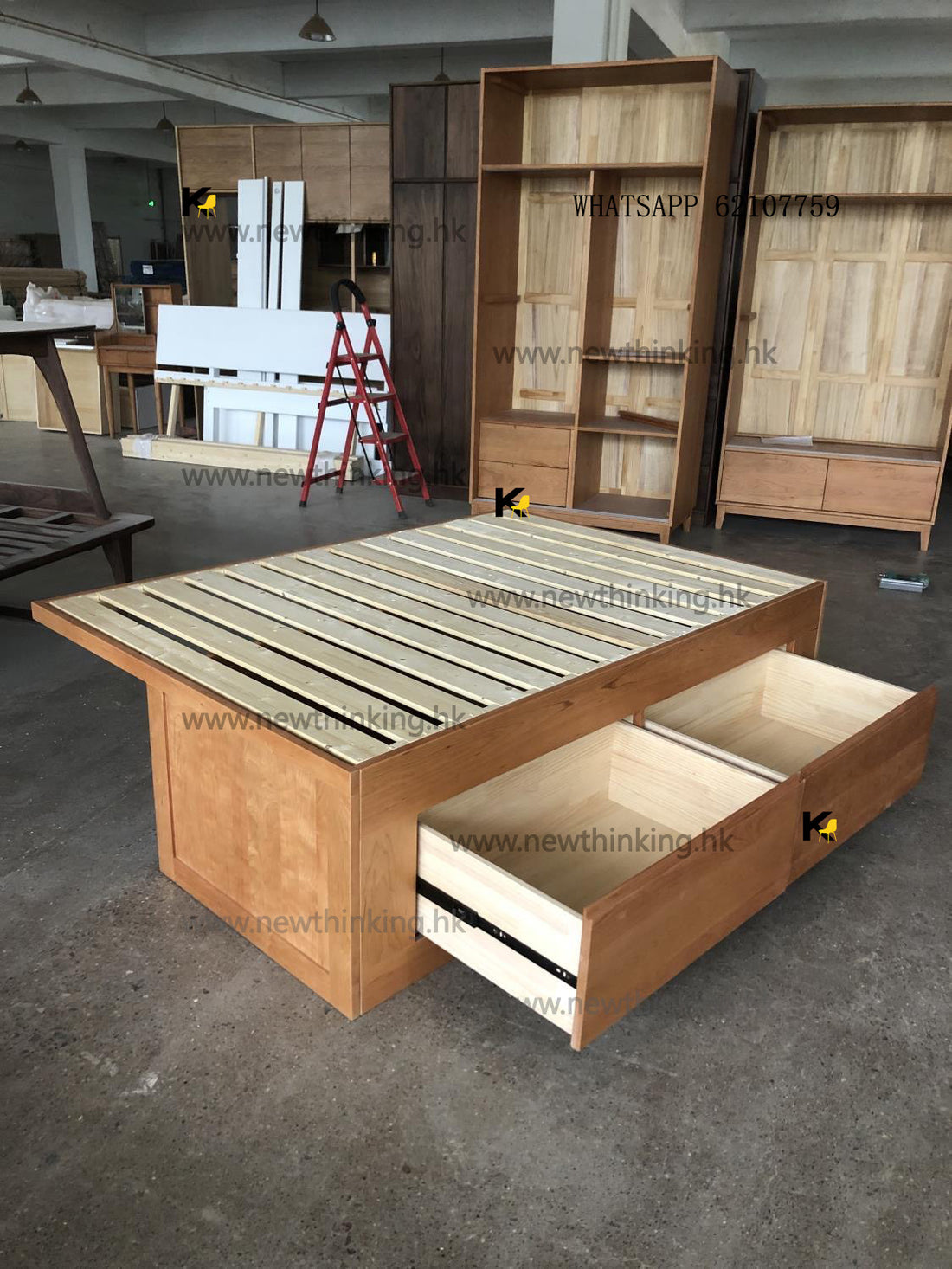 A&amp;1308 Solid Oak and Pine Bay Window Bed Frame, Japanese Style Headless Tatami Bed Frame