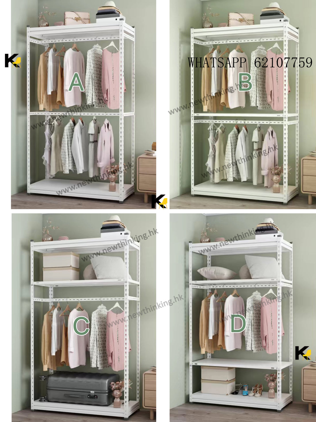 A&amp;1352 Clothes Rack, Clothes Hanger, Multi-Layer Storage Rack, Shoe Rack, Adjustable Height Storage Shelf, Simple Steel Frame Floor Standing Shelf, Brand New, Delivery Included
