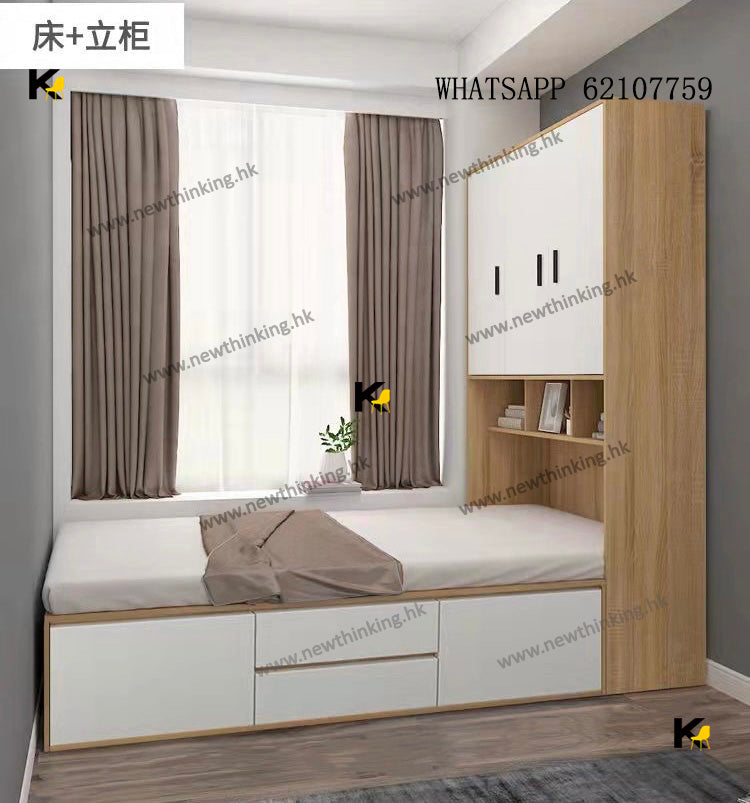 A&amp;5164 Tatami Wardrobe Combination, customizable size, built-in cabinets and bed, E0 grade eco-board material, storage bed, integrated bed frame and desk, multi-functional combination bed and wardrobe, brand new, delivery included.