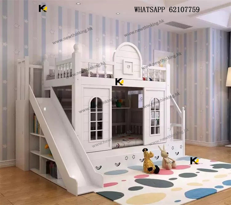 A&amp;1432 Solid Wood Children's Bed Castle Bed Frame Multifunctional Combination Bed Slide Bed Double Bunk Bed Top Bed Mummy Bed Top and Bottom Lattice Bed Princess Bed