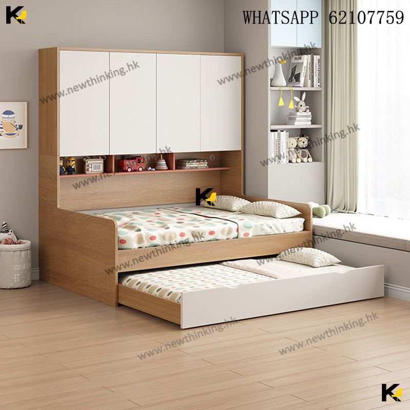 A&amp;1485 Hydraulic Wardrobe Combination Bed with Extended Bed, Bunk Bed, Small Apartment High Box Bed with Storage