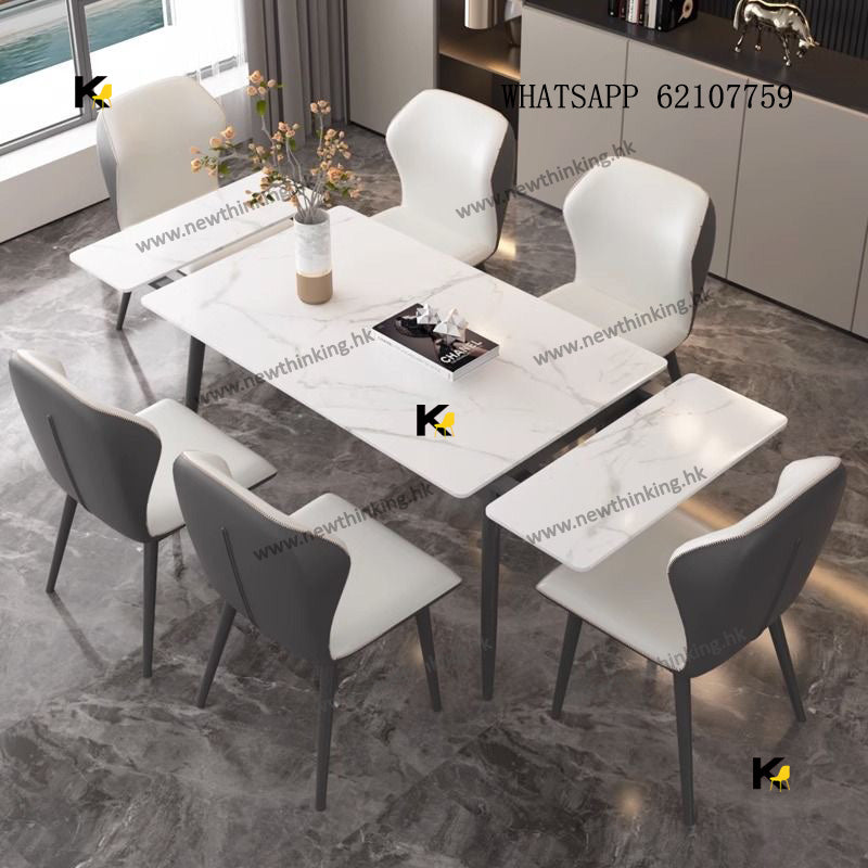 A&amp;1504 Folding Table and Chair Set: Marble Collapse Table, Rectangular Folding Table, Extendable Stone Tabletop, Table and Chairs