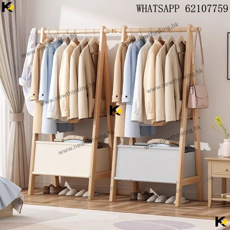 A&amp;1541 Solid Wood Clothes Rack, Floor Standing Clothes Hanger, Solid Wood Storage Rack