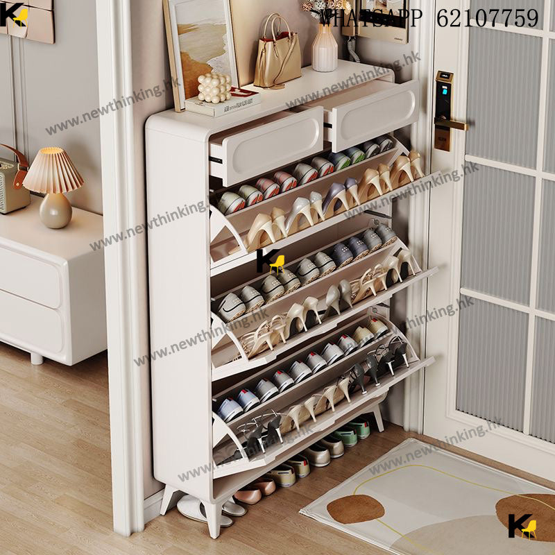 A&amp;1576 Ultra-thin Shoe Cabinet, Flip-Drawer Cabinet, Cream Style Storage Cabinet, Three-Drawer Cabinet, Entryway Cabinet, Doorway Storage Cabinet, Shoe Rack, Hallway Cabinet