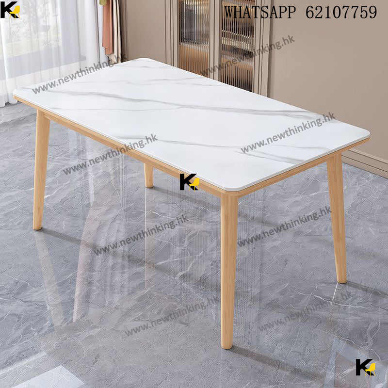 A&amp;1634 Marble Dining Table and Chair Set, Solid Wood Slab Dining Table, Nordic Rubberwood Table and Chairs