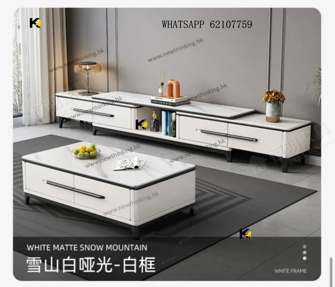 A&amp;1608 Marble TV Cabinet and Coffee Table Combination, Extendable Floor Cabinet, Platform Cabinet, Living Room Storage Cabinet, TV Stand, Retractable Cabinet, Multiple Color Options