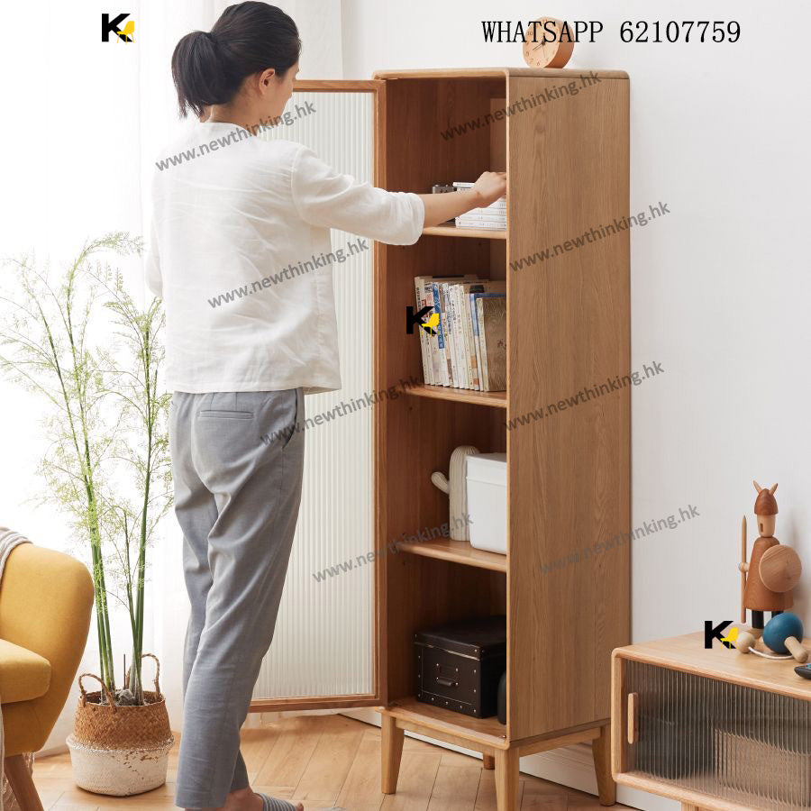 A&amp;1675 American Oak Solid Wood Frosted Glass Bookcase, TV Cabinet, Side Cabinet, Dish Cabinet, Storage Cabinet, Glass Cabinet, Wine Cabinet, Narrow Cabinet, Floor Cabinet, Solid Wood Cabinet