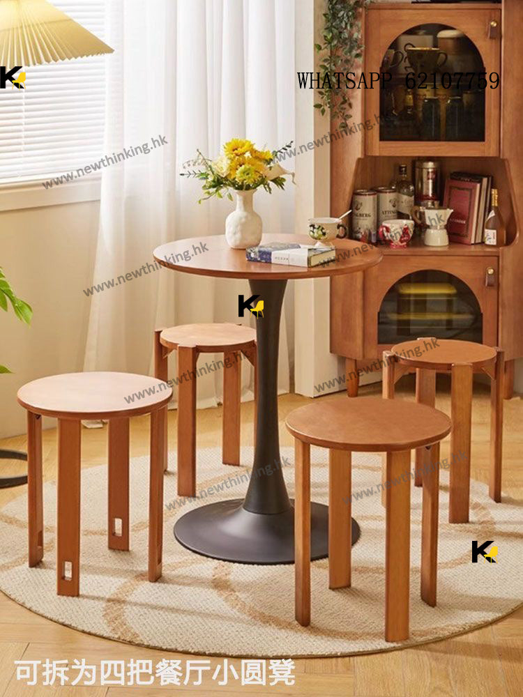 A&amp;1683 No-Installation Stackable Stool, Imported Solid Wood Rubberwood Stool, Multifunctional Transformable Stool
