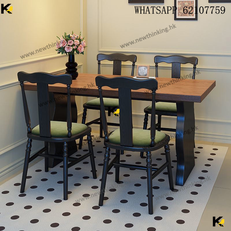 A&amp;1696 American Retro Solid Wood Ash Wood Dining Table and Chairs Set, Multiple Styles and Colors Available. Vintage Style Furniture, Rectangular Table, Dining Table, Long Table, Marble Slab Tabletop, Solid Wood Tabletop, One Table with Four Chairs