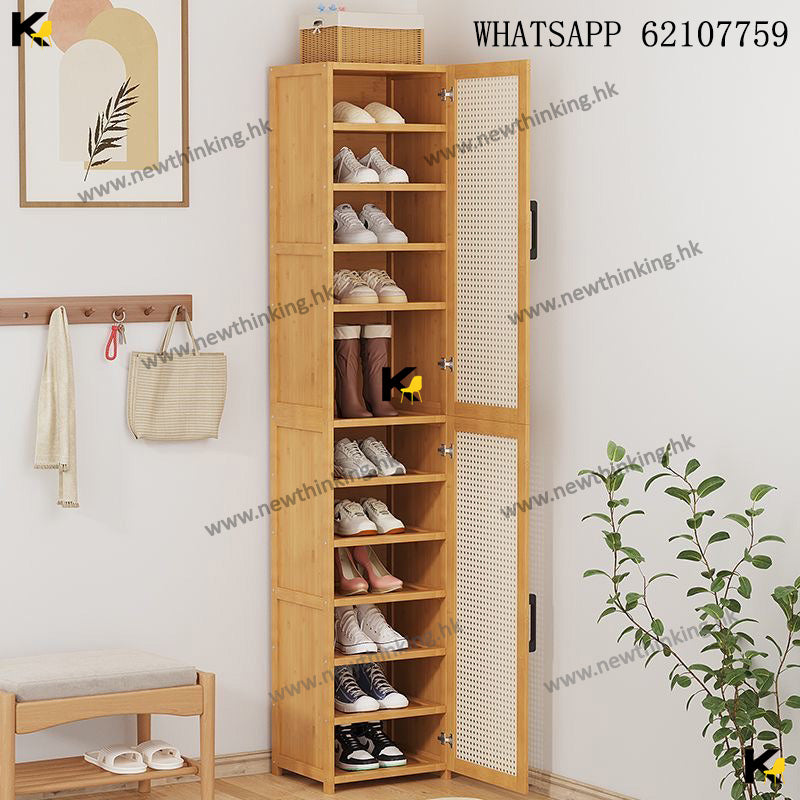 A&amp;1707 Solid Wood Bamboo Shoe Cabinet, Japanese Style Rattan Shoe Rack, Narrow Cabinet, Slim Cabinet, Tall Cabinet, Entryway Cabinet