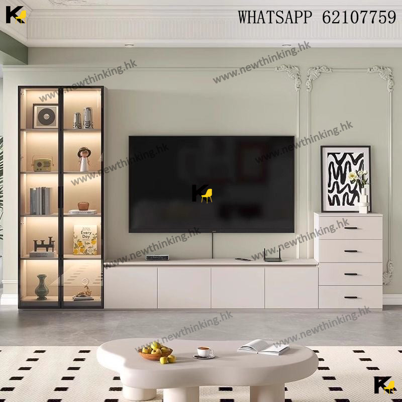 A&amp;1716 Solid Wood TV Cabinet with Tempered Glass, Combination Cabinet, Drawer Cabinet, Bookcase, Glass Display Cabinet, TV Stand, Floor Cabinet, Background Wall Cabinet, TV Cabinet - Brand New, Delivery Included
