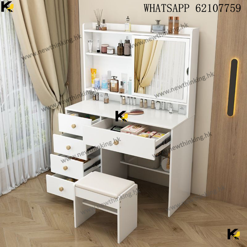A&amp;1723 Dressing Table, Makeup Table, Cosmetic Storage Cabinet, Bedside Table, Bedside Stand with Mirror, Simple Dressing Table and Chair