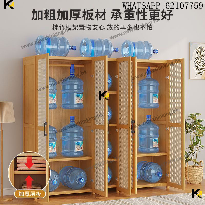 A&amp;1727 Solid Wood Wardrobe, Simple Clothes Cabinet, Clothes Rack, Bedroom Storage Cabinet, Clothing Organizer, Wicker Wardrobe, Rattan Wardrobe, Double Door Wardrobe, Bamboo Material, Brand New, Delivery Included
