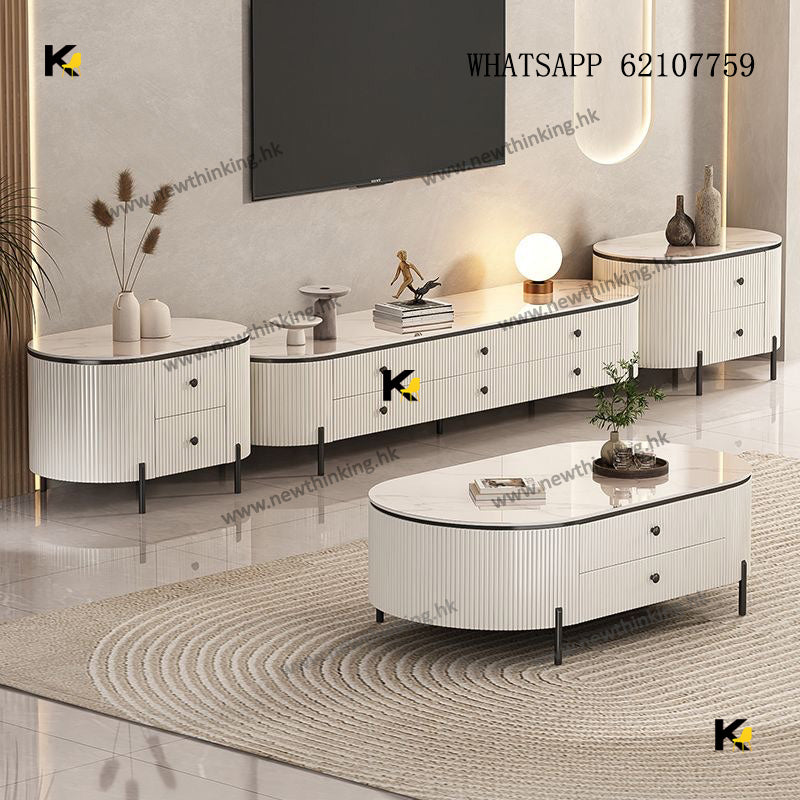 A&amp;1735 Rounded Corner Slab TV Cabinet, Coffee Table, Side Cabinet Combination Cabinet - Four Color Options, Living Room Marble Rectangular/Oval Coffee Table, Platform Cabinet, Base Cabinet
