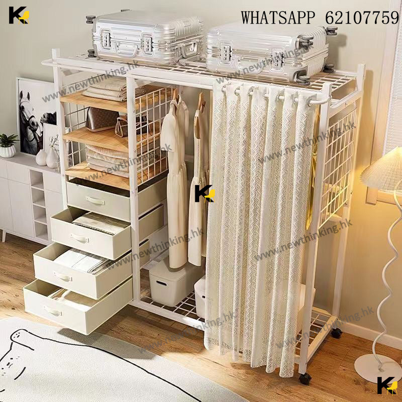 A&amp;1762 Simple Wardrobe with Large Casters, Movable Clothes Rack, Clothes Cabinet, Storage Rack, Bedroom Storage Rack, Clothes Drying Rack, Clothes Storage Shelf, Multi-tier Shelf