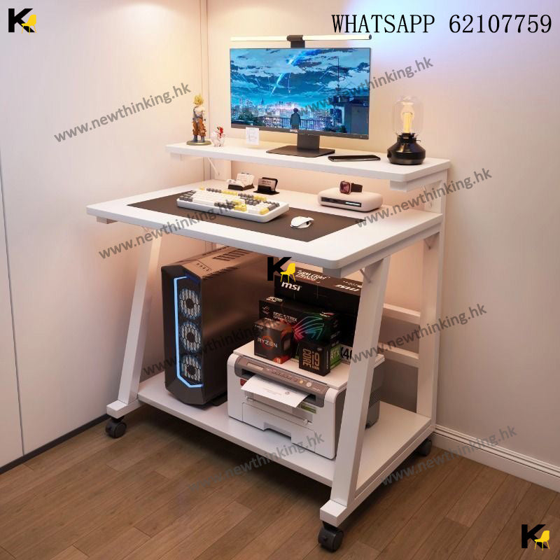 A&amp;1784 Mini Computer Desk 60cm 80cm, Simple Small Desk with Storage Shelf, Study Desk, Writing Desk, Computer Desk with Rollers, Movable Table, Game Table
