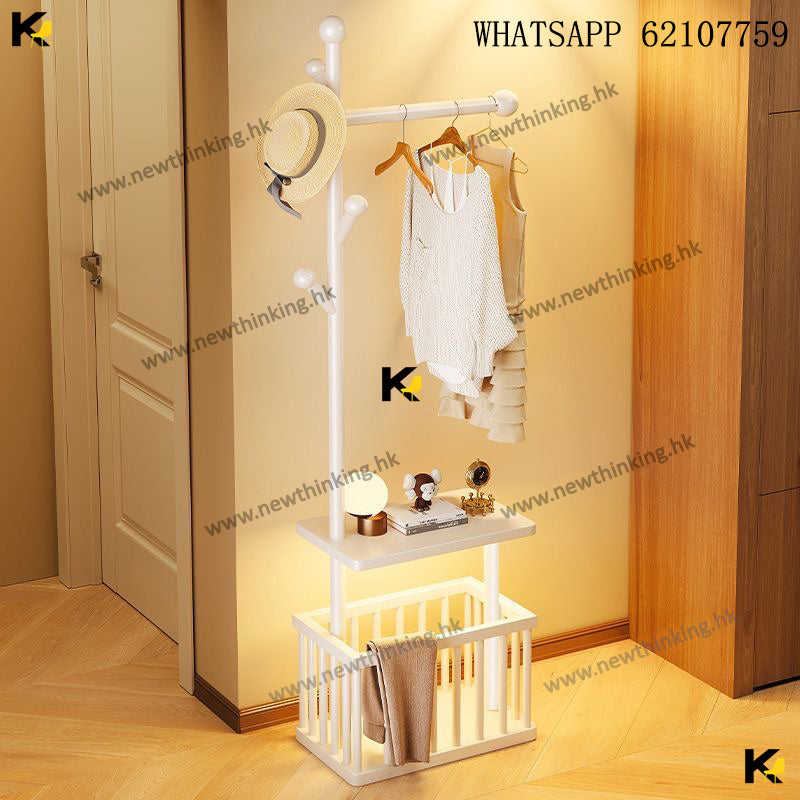 A&amp;1806 Solid Wood Coat Rack, Clothes Hanger, Portable Household Laundry Basket, Multifunctional Storage Rack 