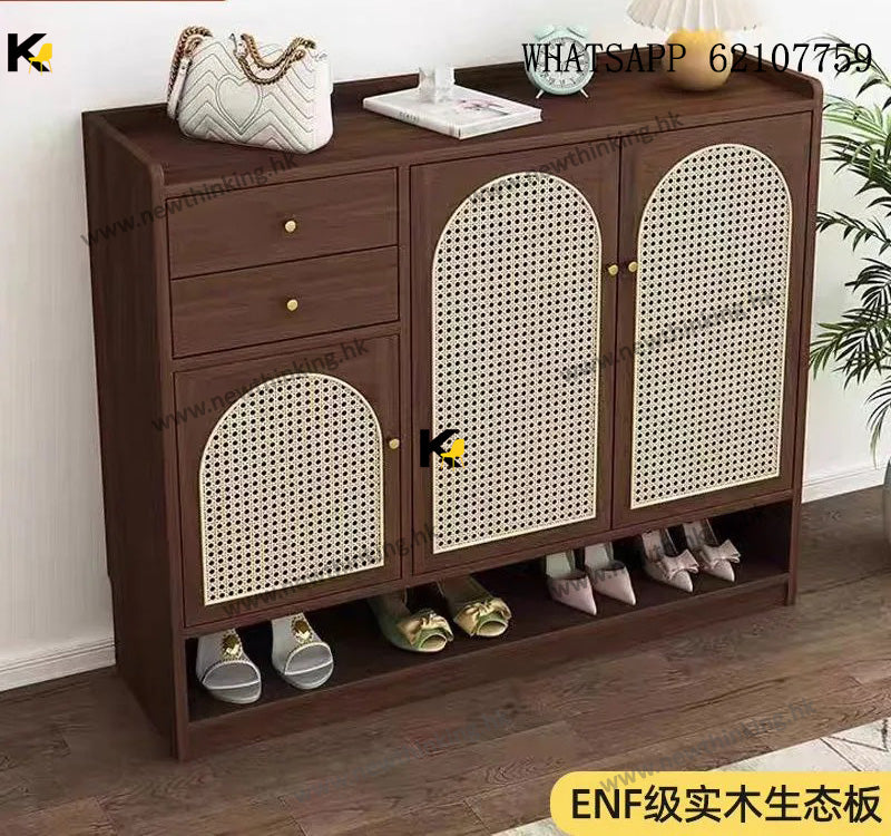 A&amp;1810 Solid Wood Shoe Cabinet, Entryway Storage Cabinet, Hallway Storage Cabinet, Large Capacity Shoe Cabinet, Shoe Rack, Multi-layer Breathable Rattan Shoe Cabinet, Foyer Cabinet, Doorway Storage Cabinet
