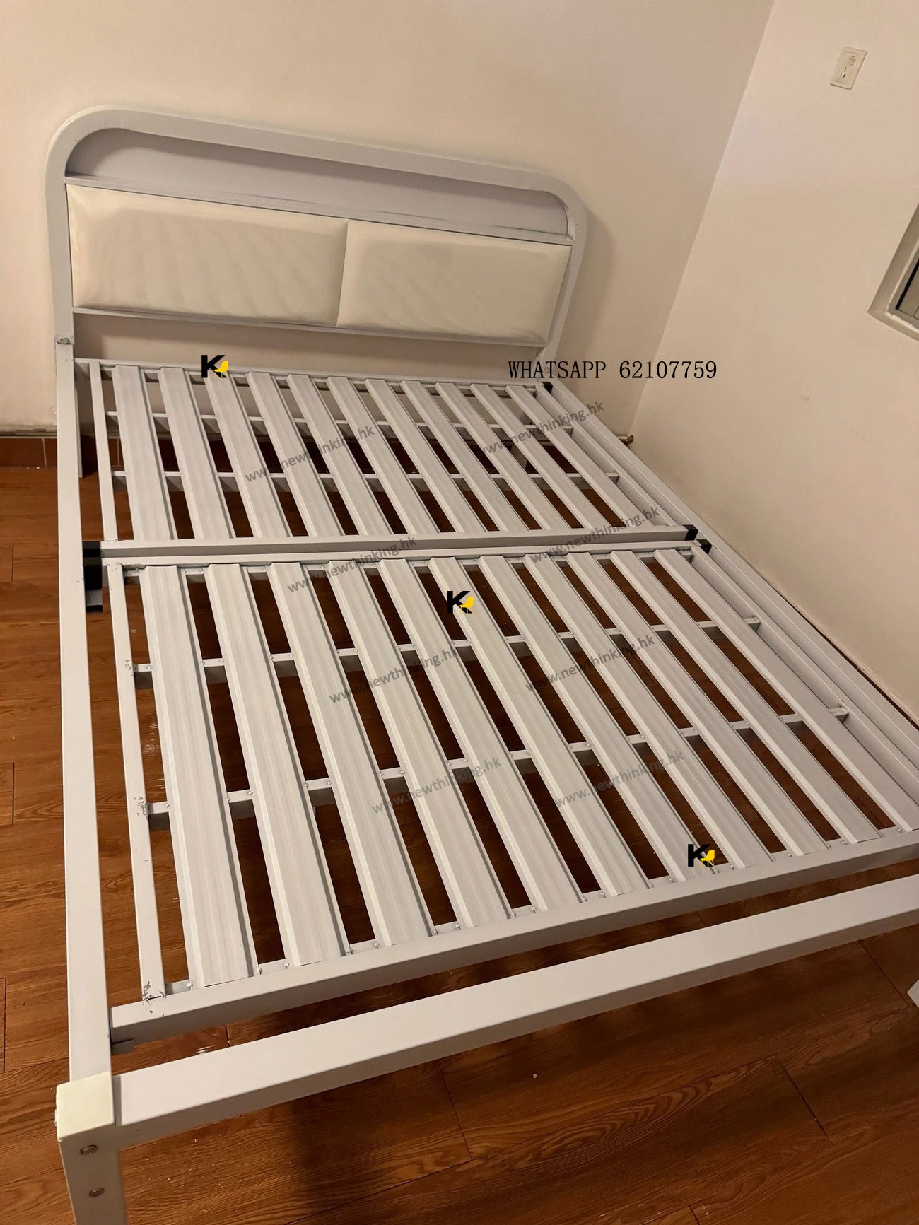 A&1811 Thickened Iron Frame Bed with Upholstered Headboard