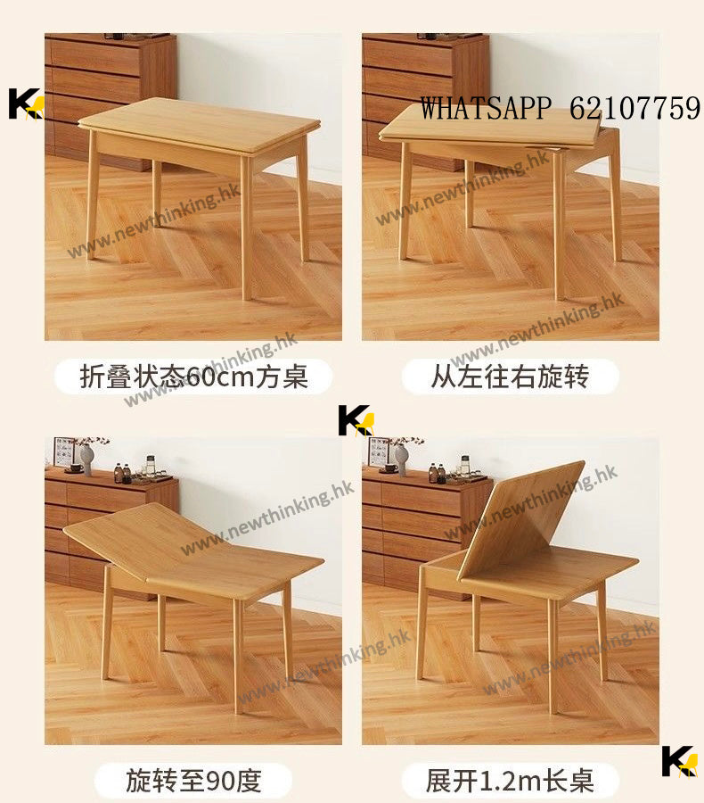 A&amp;1835 solid wood dining table and chair set, folding table, solid wood chairs with backrests, folding table, telescopic table.