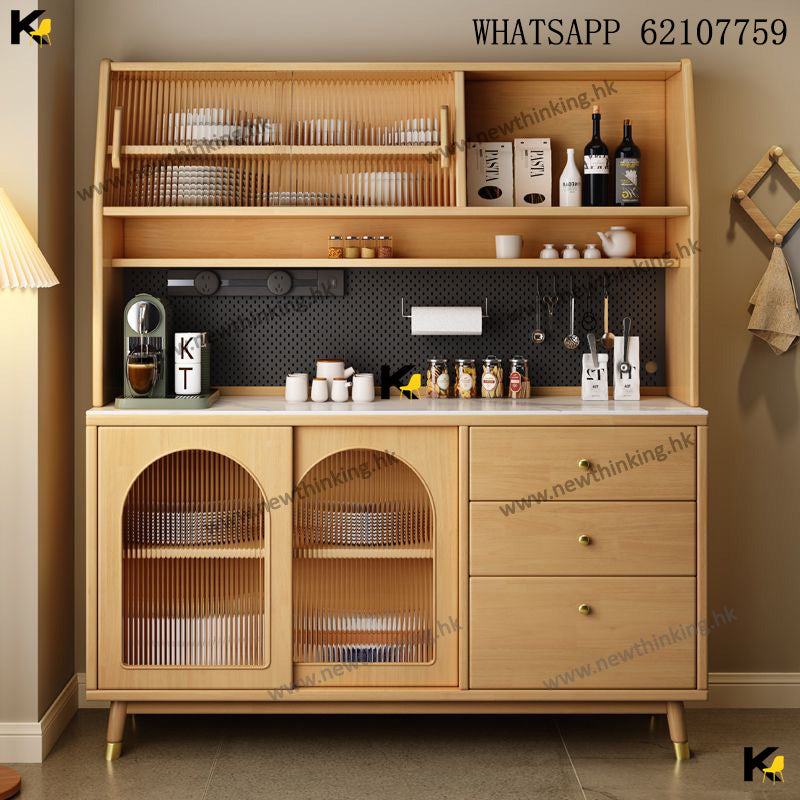 A&amp;1851 Solid Wood Sideboard, Dish Cabinet, Wine Cabinet, Restaurant Storage Cabinet with Pegboard and Electric Track