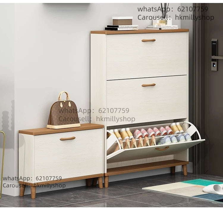 A&amp;4005 Shoe Cabinet and Shoe Changing Stool Combination Flip-Down Shoe Cabinet, Ultra-thin Shoe Cabinet (17cm/24cm Thickness), Entryway Cabinet, Doorway Storage Cabinet 