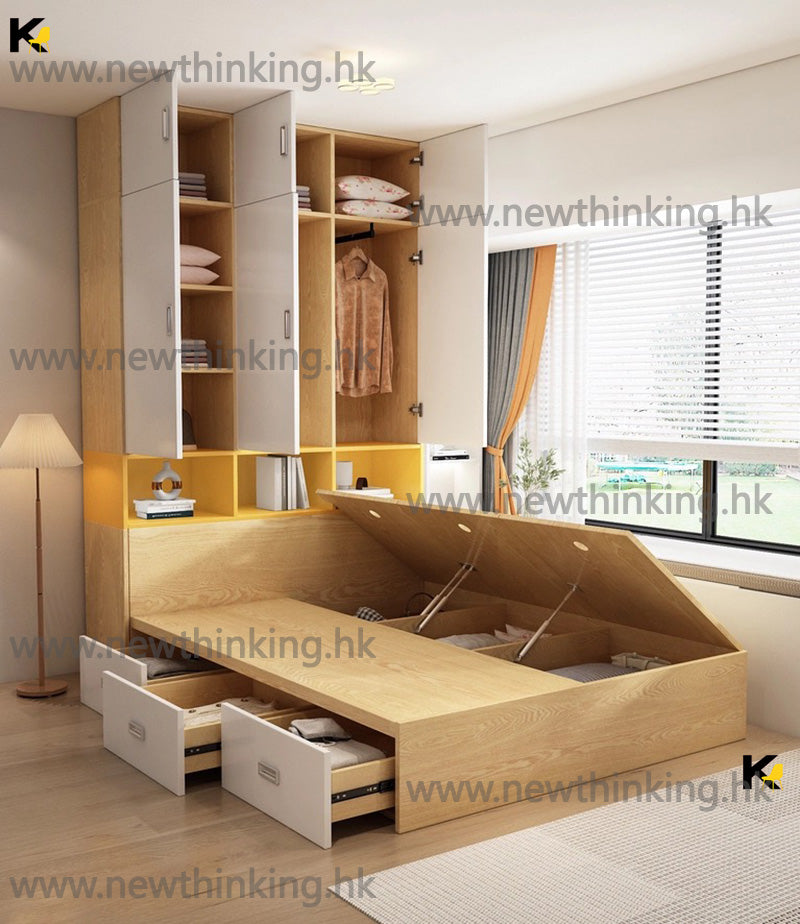 A&amp;0293 Tatami Combination Bed with Storage Cabinet and Wardrobe (integrated design)