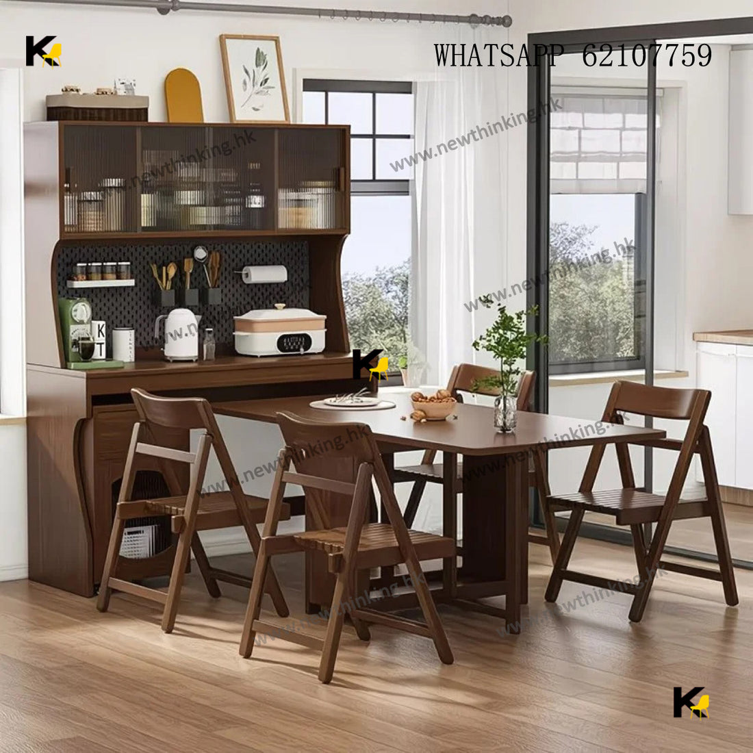 A&amp;1510 Solid Wood Rubberwood Dining Table Sideboard Combination Cabinet