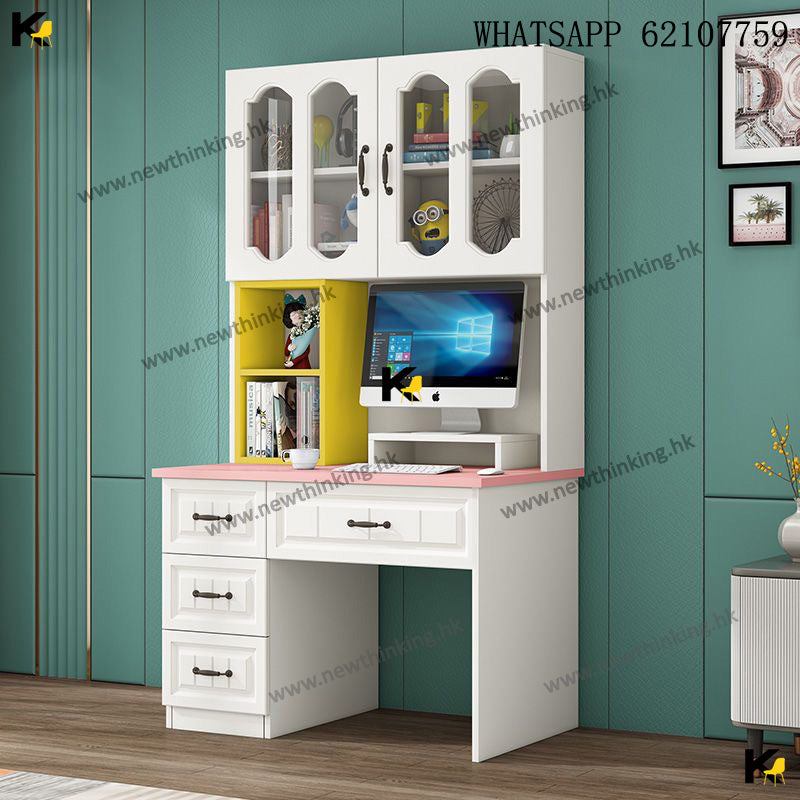 A&amp;0888 Computer Desk, Writing Desk, Bookshelf Integrated Cabinet