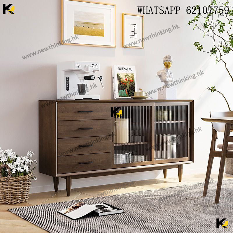 A&amp;0896 Solid Wood Sideboard, Made of Pine Wood, Kitchen Storage Cabinet, Kitchen Shelf, Tea Cabinet, Dish Cabinet, Glass Display Cabinet