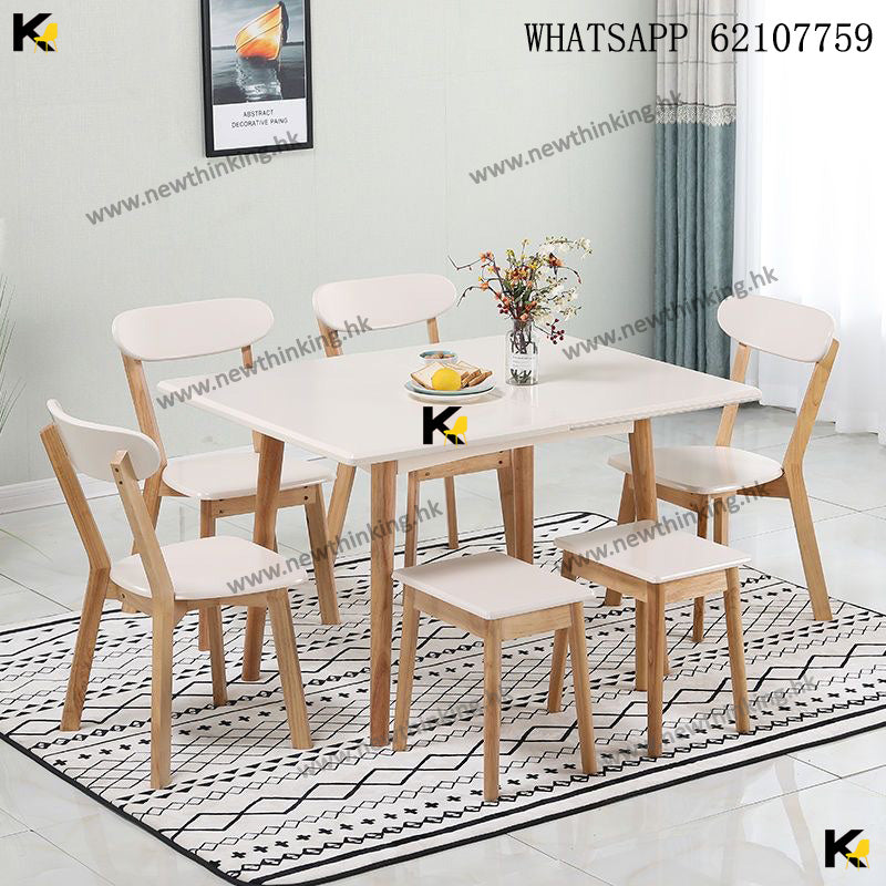 A&amp;0910 Solid Wood Rubber Wood Dining Table and Chair Set, Extendable Dining Table, Foldable Dining Table